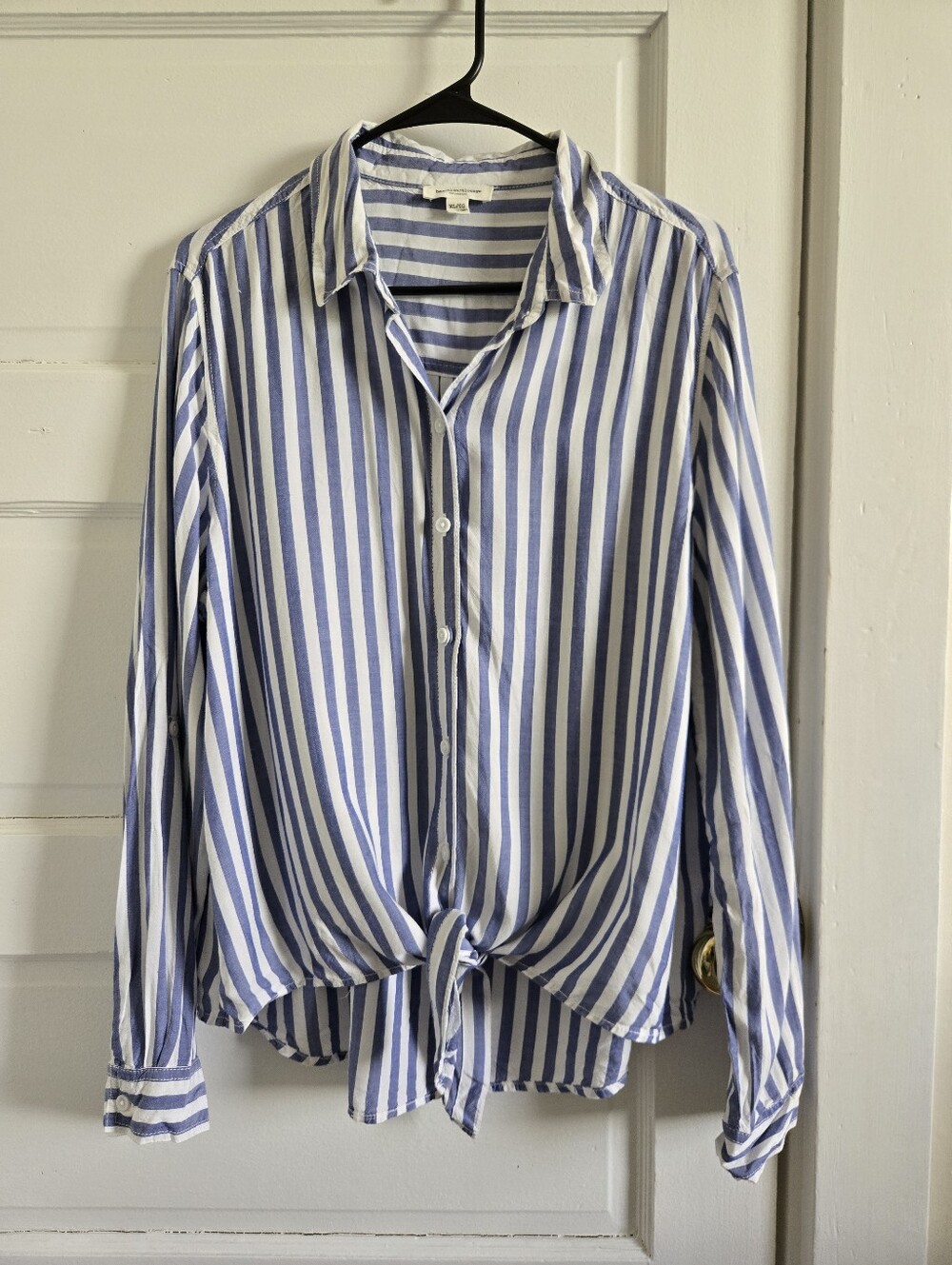 Beachlunchlounge Blue & white stripe long sleeve shirt tie up front size XL